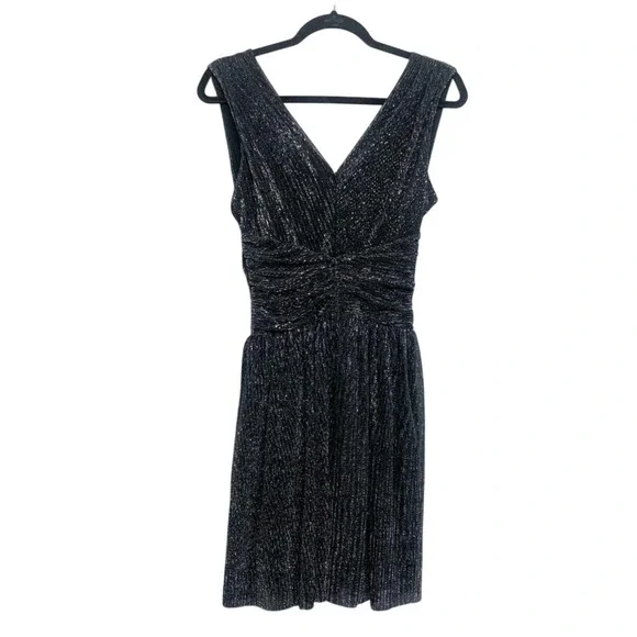 French Connection Marcelle Metallic V Neck Dress Charcoal Silver Size 6 NWT - Picture 4 of 14